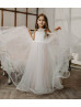 Cold Shoulder Ivory 3D Flowers Tulle Flower Girl Dress